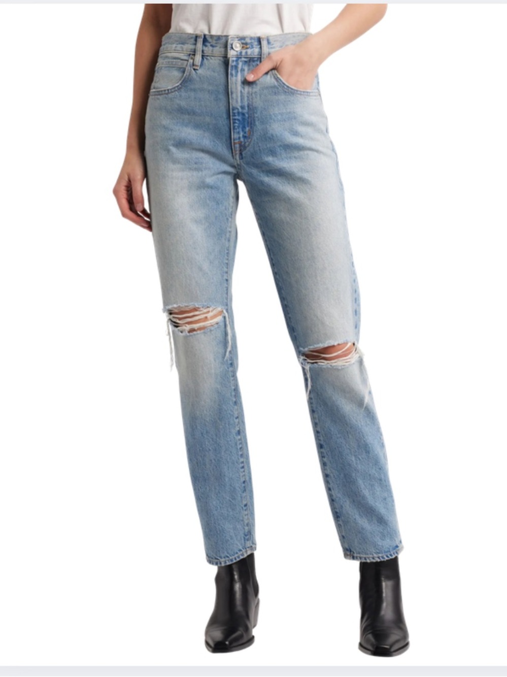 SLVRLAKE Virginia Slim Jeans High Rise Distressed Straight Leg